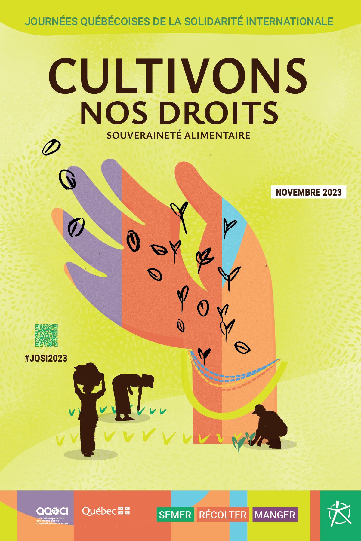 Affiche 2023 des Journées québécoises de la solidarité interantionale (JQSI) – AQOCI